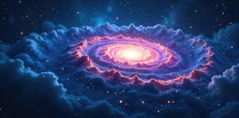 Wall Mural - Mysterious swirling nebula in deep blue, cosmic dust and stars evoke a sense of destiny and the unknown, celestial wonder, abstract fate , time, energy, ethereal