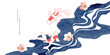 © babeer - Luxury oriental river background vector. Chinese and Japanese wallpaper pattern design of watercolor sea wave, koi fish, cherry blossom. Design illustration for decoration, banner, interior.