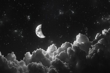 Wall Mural - clouds with moon night sky dark.