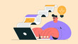 © png-jpeg-vector - content writer at laptop creating a long-form article with an idea lightbulb, vector illustration for content marketing, engaging blog creation and creative copywriting