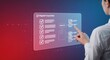 © Pixel Studio - Person interacting with a digital checklist on a translucent screen with a red and blue gradient