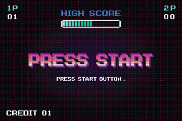 Wall Mural - press start insert a coin to continue .pixel art .8 bit game. retro game. for game assets .retro fut