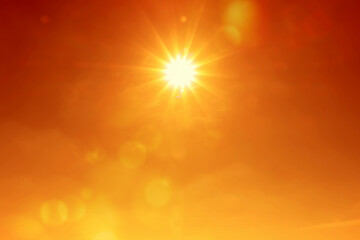 Wall Mural - bright sun in orange sky during hot summer weather. extremely high temperature
