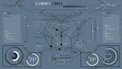 Wall Mural - animation of a high-tech display with various data processing activities