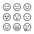 © Coosh448 - Emotion Icons Grid. Outline icon set of emotional expressions: happy face, sad face, angry face, surprised face, fearful face,