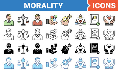  Morality icon set with multiple style collection.