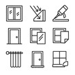 © Coosh448 - Window and Door Upgrades. Outline icon set of window and door efficiency upgrades: double-pane window, low-emissivity glass,