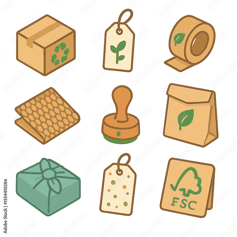Eco Packaging Icons. Isometric Flat icon set of eco-friendly book ...