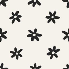 Wall Mural - flower pattern, seamless background, repeating design. endless black and white floral texture, daisi