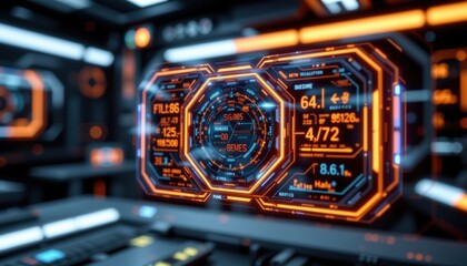 High-tech cockpit with futuristic user interface