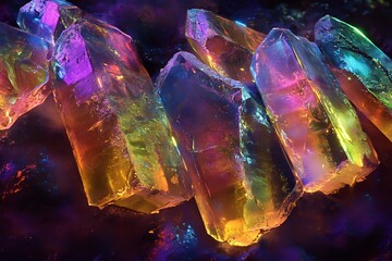 • fragmented neon shards floating in a glowing cosmic fog