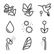 © Влада Яковенко - Pollination Icon Collection. Outline icon set of Pollination and Petal Interaction: bee on petal, butterfly landing, hummingbird