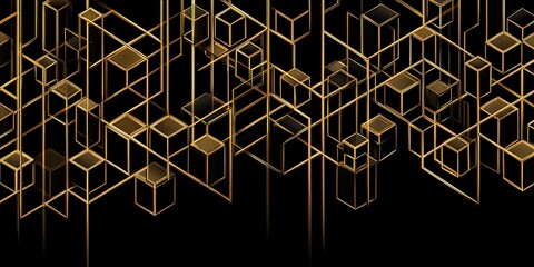 Abstract golden cubes on black background