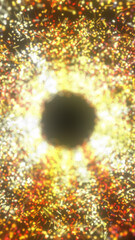 Wall Mural - bright circular void surrounded by sparkling particles in red, orange, and yellow hues, evoking a fi