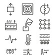© Влада Яковенко - Temperature Icon Set. Outline icon set of temperature in material science: thermal expansion arrow, heat map, conductivity symbol,