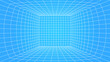 © Konstantin - 3d wireframe perspective grid room template design vector illustration background. Empty 3 dimension virtual room with perspective wireframe grid geometric sketch. Cyber virtual line interior frame.