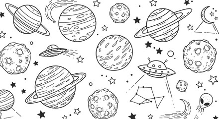 Wall Mural - space exploration vector illustration - seamless pattern with celestial bodies for print design in h