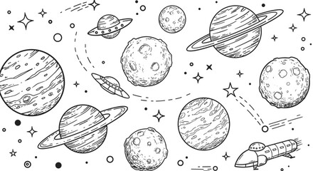 Wall Mural - space-themed hand drawn vector illustration for poster or print design
