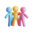 © Iaroslav - 3d icon three colorful 3d human figures holding hands symbolize unity and teamwork against a transparent background. Isolated transparent png