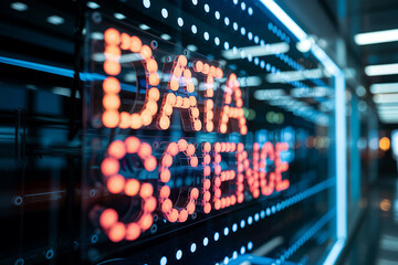 illuminated data science sign orange l e d lights night cityscape background led lights orange light