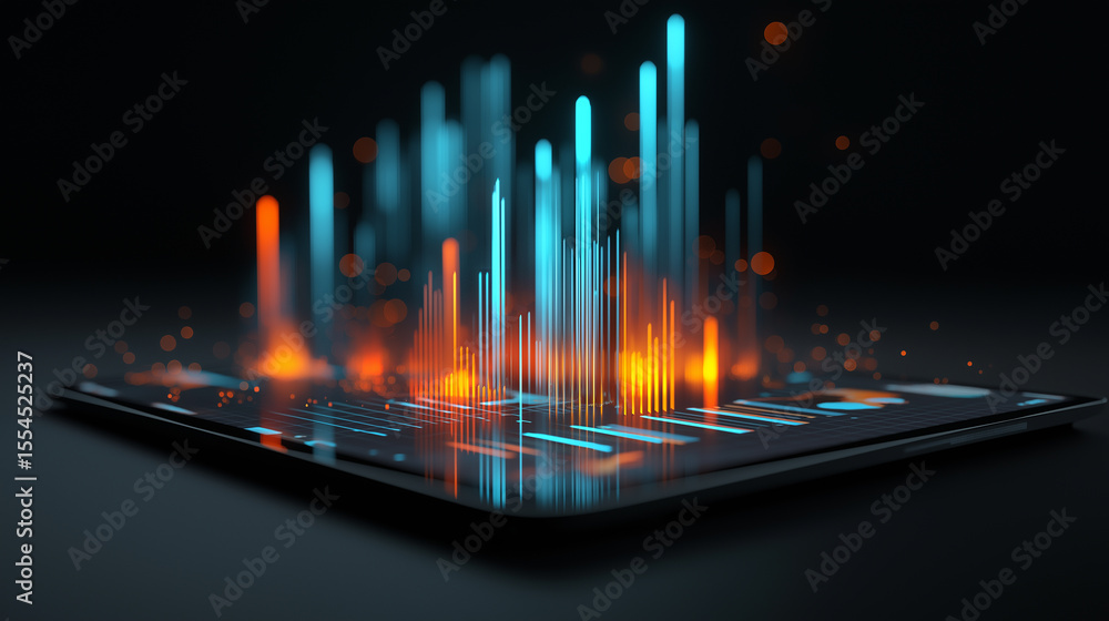 Glowing digital dashboard display financial data dynamic graph ...