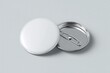 © ai tekno koncept - white pin badge mockup front and back view on light grey background, branding and promotional event designs