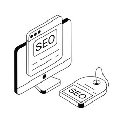Wall Mural - check out this isometric outline icon featuring an seo tag