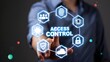 ©  AH Creation - Person touching a digital interface displaying access control icons and security symbols