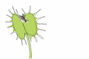 Wall Mural - continuous one line drawing flies are in venus flytrap. insectivorous plants. symbiosis of world lif