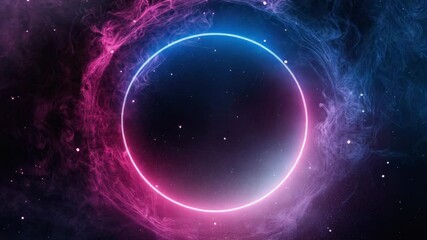 Canvas Print - a blue and pink ring floats in the vastness of space, surrounded by stars and galaxies
