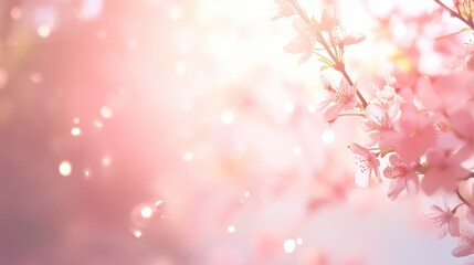 Naklejka na meble Soft pink cherry blossoms in bloom, sunlit, bokeh background.