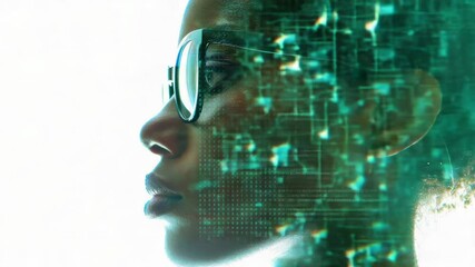 Poster - a woman wearing glasses is focused on her computer screen, providing a modern and professional image