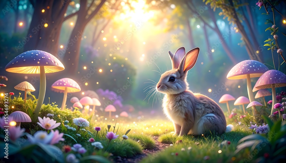 Enchanted Forest Rabbit Magical Fantasy Art Stock Photo | Adobe Stock