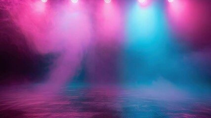 Wall Mural - a stage lit up with pink and blue lights and filled with smoke, perfect for concerts or parties