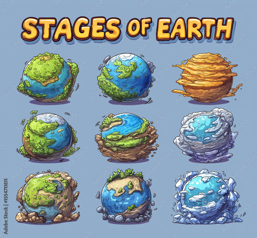 a sprite sheet depicting the earth's evolution from planet to sun, game ...