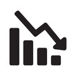© Vector IMG - Financial loss icon with a descending bar chart and arrow representing recession business failure stock market crash and economic decrease vector solid glyph icon