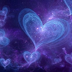 Wall Mural - Abstract Glowing Hearts In Cosmic Space Background