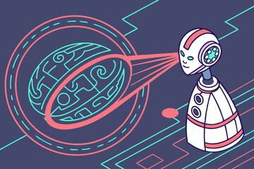 Futuristic AI Concept with Data Streams and Abstract Visualizations Vector Design
