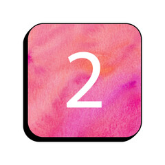 Wall Mural - Watercolor Number Two: An artistic rendition of the number two, elegantly displayed against a backdrop of vibrant watercolor washes in pink hues. 