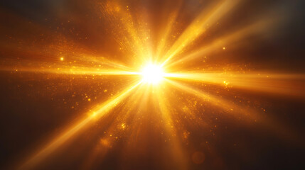 Wall Mural - golden light burst radiating energy with sparkling particles in dark space background an abstract st