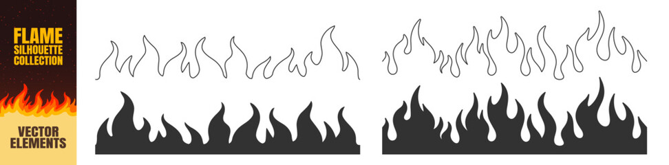 seamless pattern silhouette flame or fire set, tribal tattoo ornament collection, fire flames vector