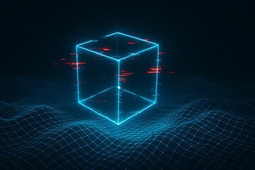 Wall Mural - Tech - Inspired Wireframe Cube Pattern, Tech - Art Element