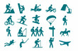 © Raf Digital - Collection of Teal Outdoor Activity Icons A diverse set of recreational pursuits represented in simple stylized teal icons against a white background showcasing various sports