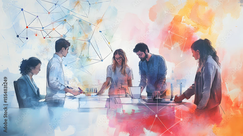 Collaborative Working Professionals Collaborative team of diverse professionals working together at a table ...