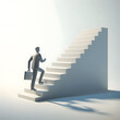 © O - Three-dimensional illustration of businessmen climbing success stairs, symbolizing career growth and achievement