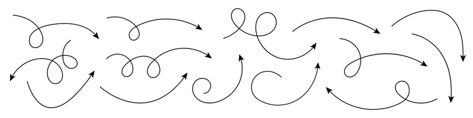 Wall Mural - collection of doodle arrows. curved and twisted hand drawn arrows.