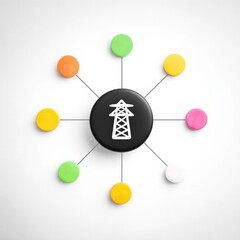 Wall Mural - peak energy demand concept. abstract graphic with colorful nodes connected to a central icon.
