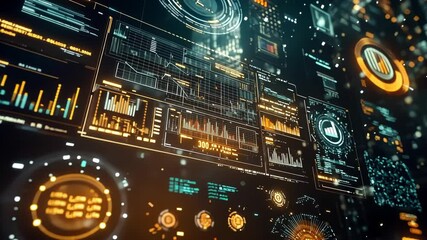 Wall Mural - futuristic heads up display - hud - interface showing complex data analysis, processing information,