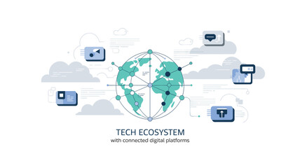Global Tech Ecosystem Connecting Digital Platforms for Seamless Communication and Data Transfer