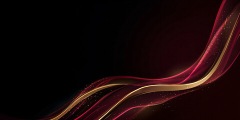 Wall Mural - luxury abstract shiny burgundy wave with gold on dark background. design element. space for text. el